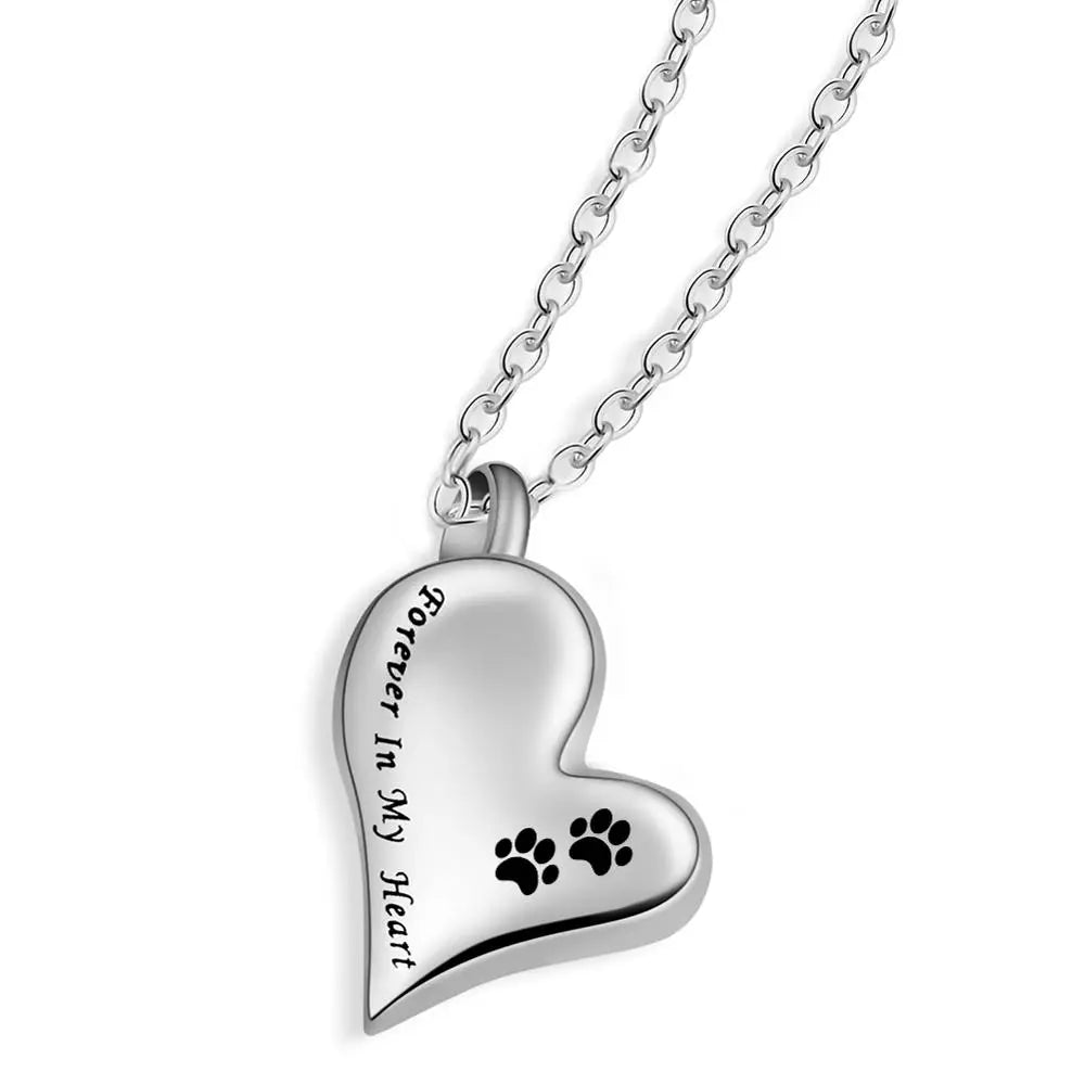 Heart-shaped stainless steel cremation necklace for pet ashes
