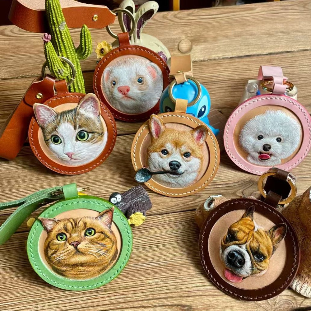 Handmade Leather Pet Portrait Keychain β photo 7