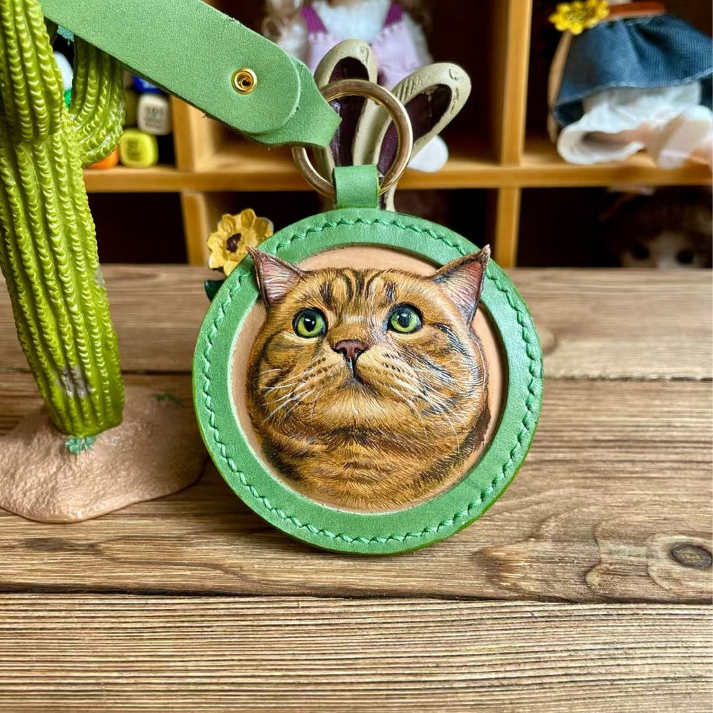 Handmade Leather Pet Portrait Keychain β photo 5