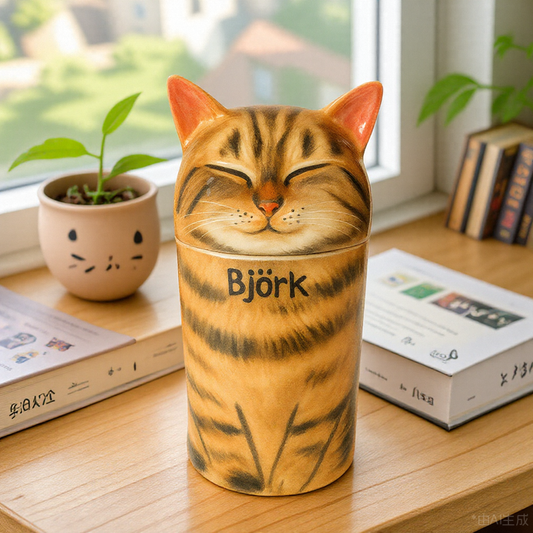 Handmade Ceramic Cat Ashes Urn