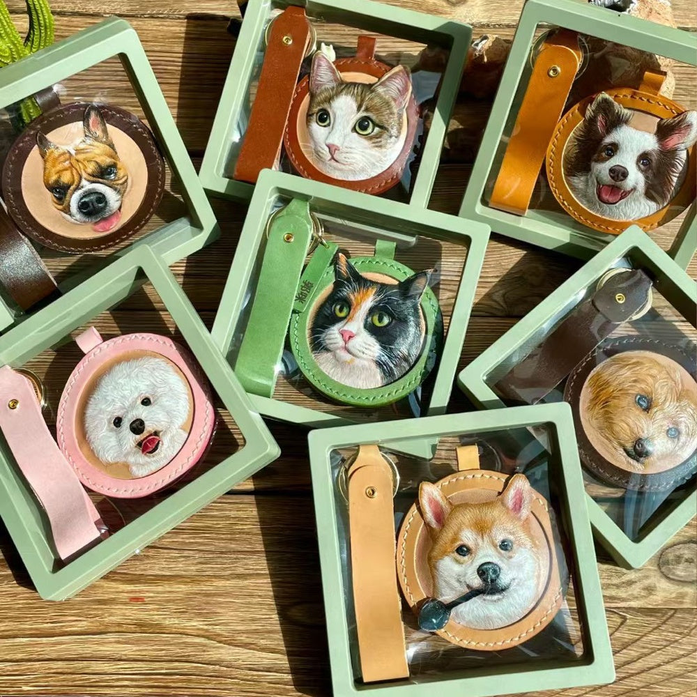 Handmade Leather Pet Portrait Keychain β photo 9
