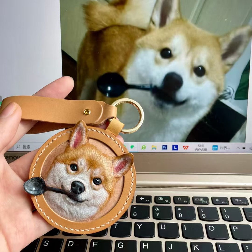 Handmade Leather Pet Portrait Keychain β photo 17