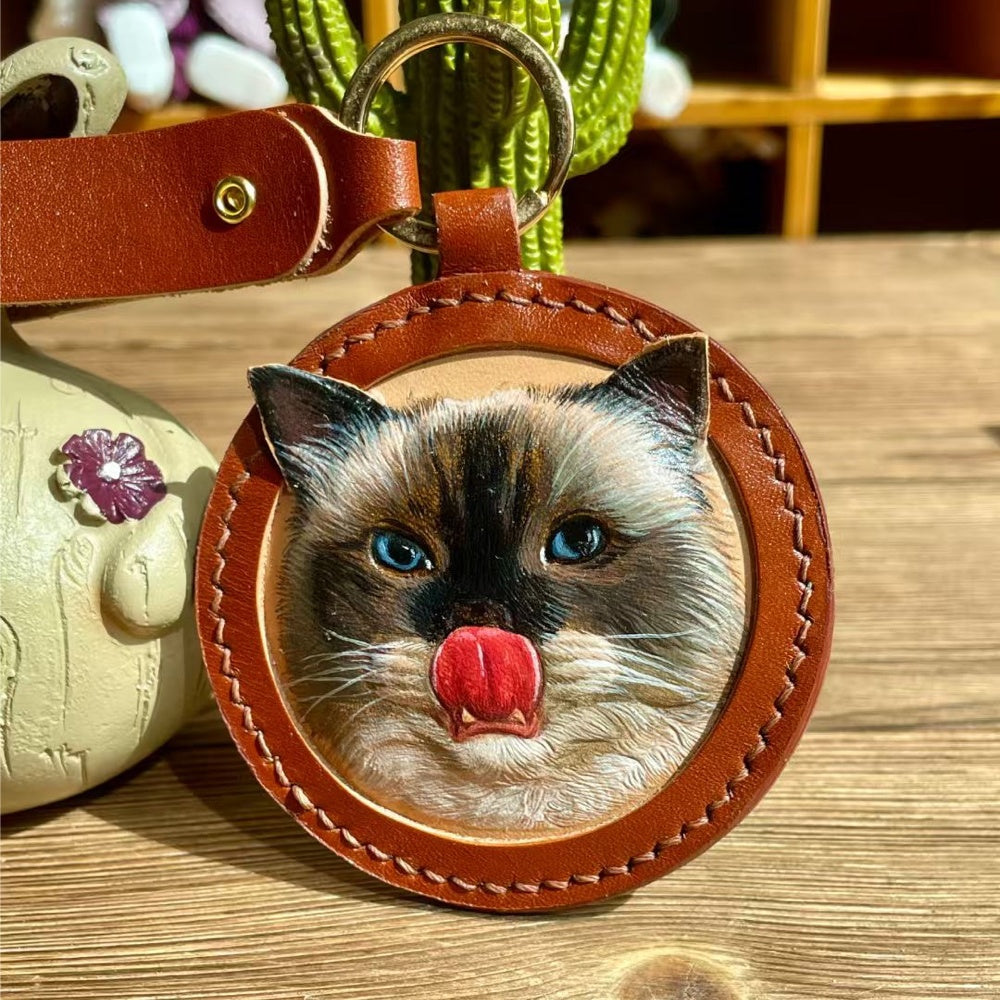 Handmade Leather Pet Portrait Keychain β photo 20