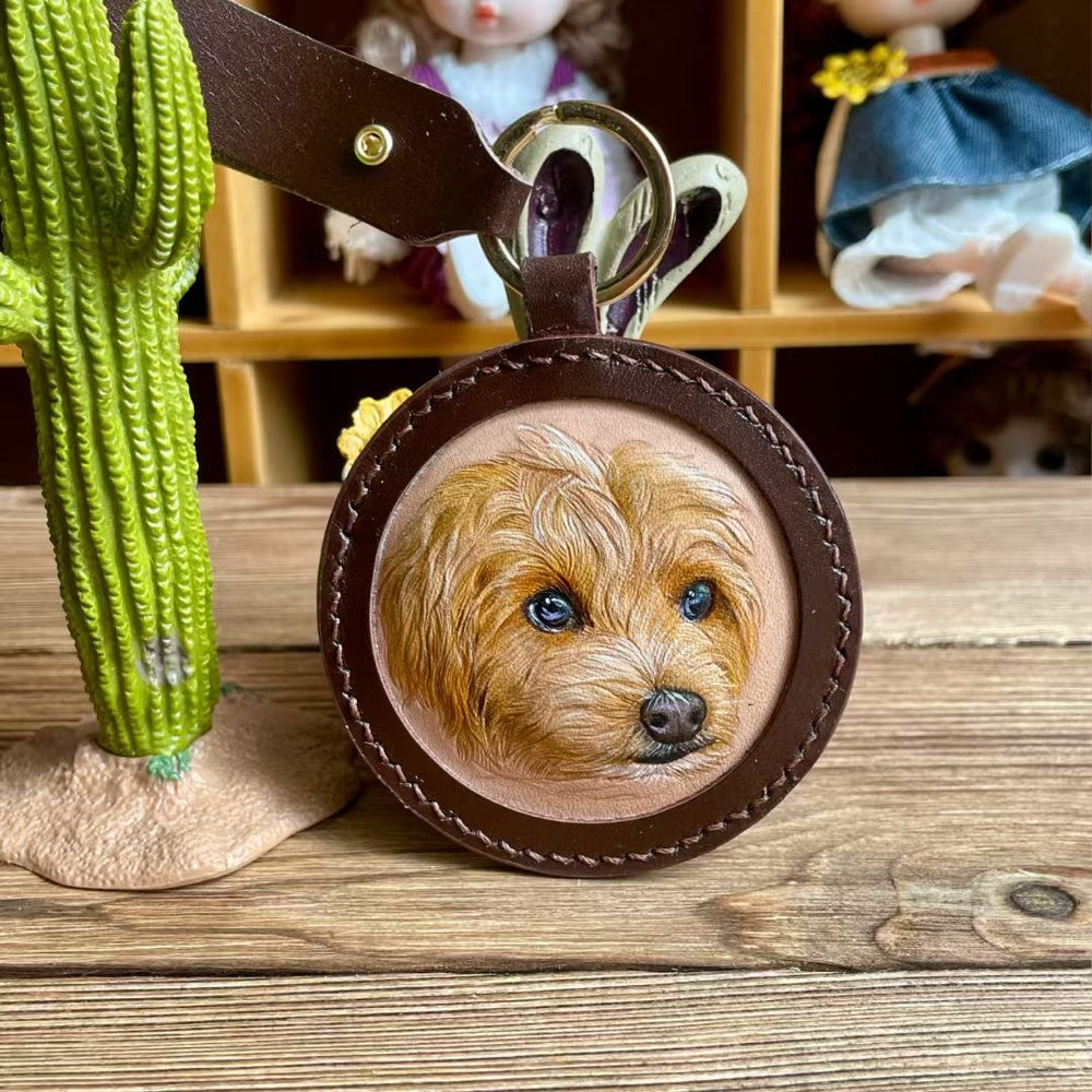 Handmade Leather Pet Portrait Keychain β photo 2