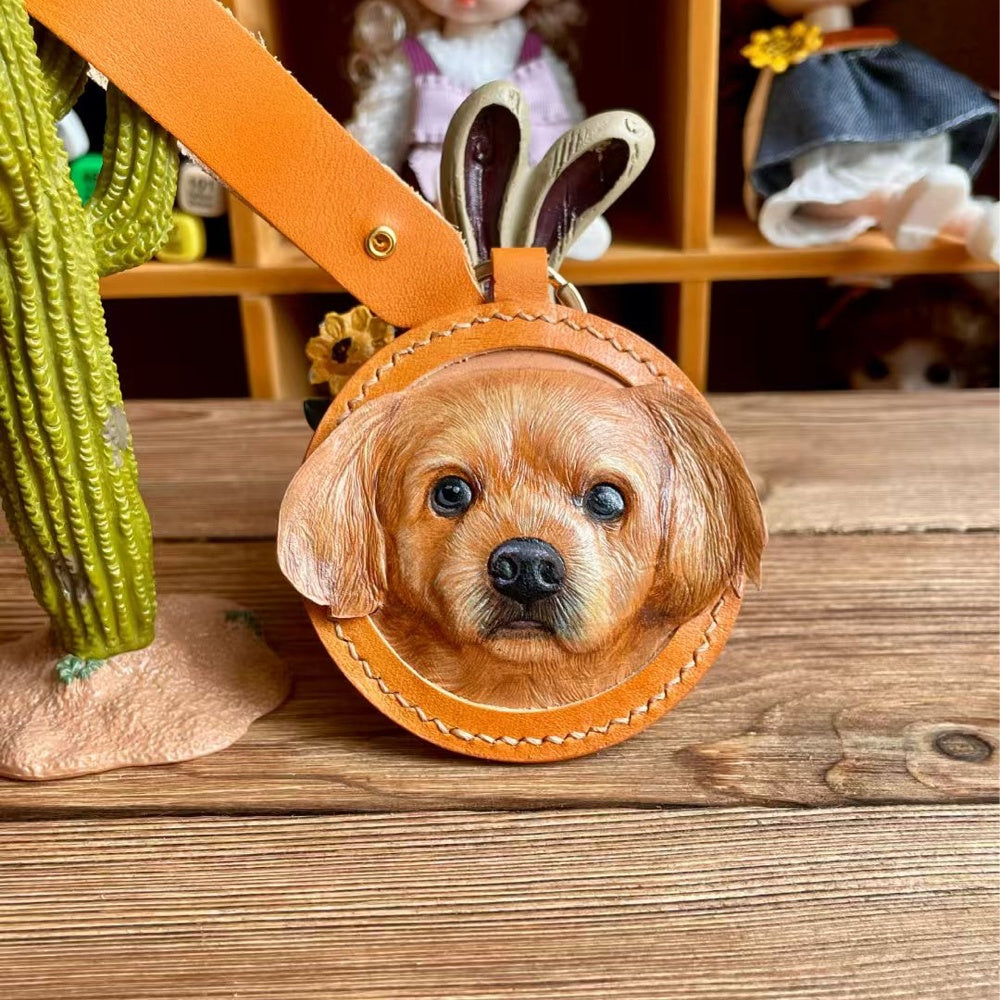 Handmade Leather Pet Portrait Keychain β photo 3