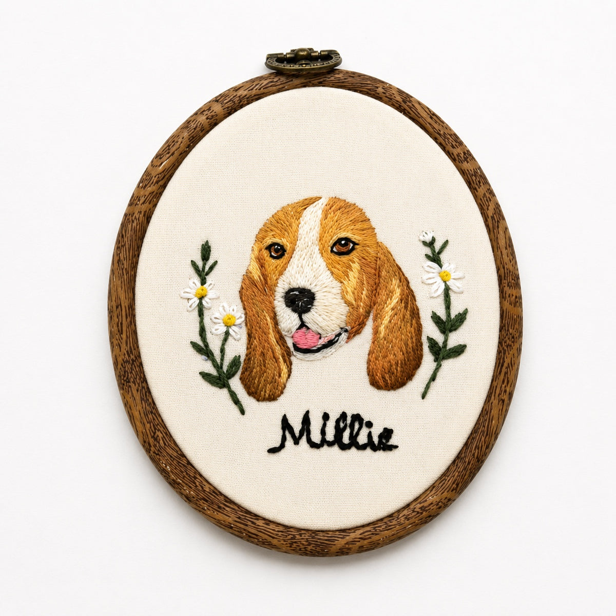 Custom pet portrait embroidery hoop wall art