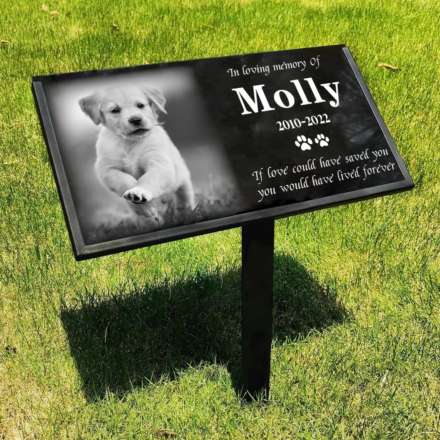 Engraved black granite pet memorial plaque