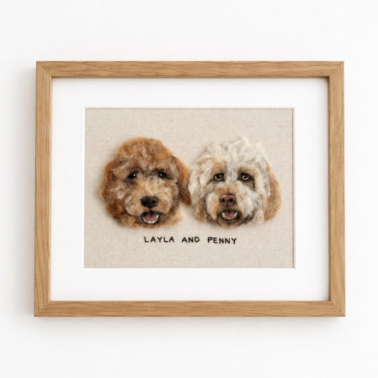 Custom wool felt framed pet portrait