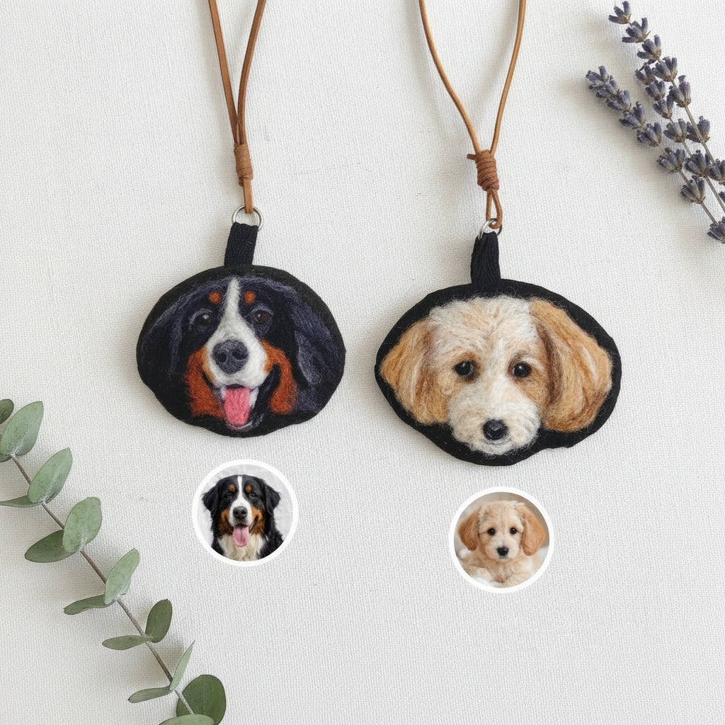 Custom needle felted pet portrait keychain