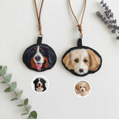 Custom needle felted pet portrait keychain