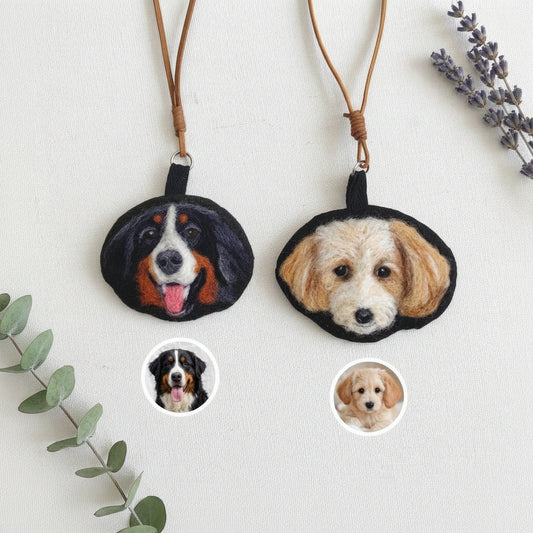 Custom needle felted pet portrait keychain