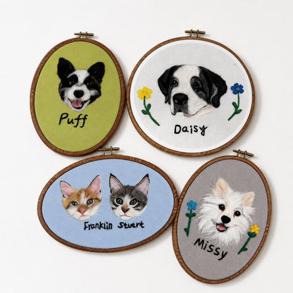 Custom Wool Felt Pet Portrait - Embroidered Wool Art｜Pet Memorial