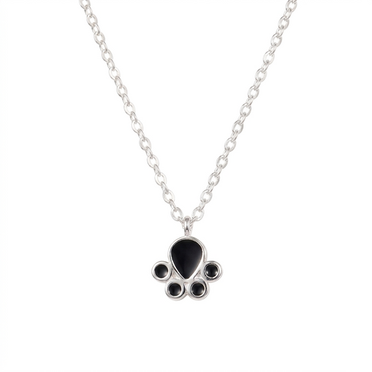 Sterling silver paw print pet memorial necklace