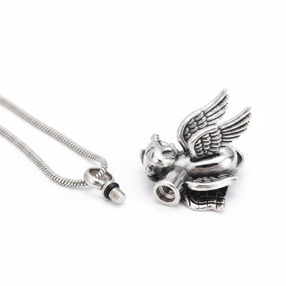 Silver necklace with a unique pendant on a dark surface
