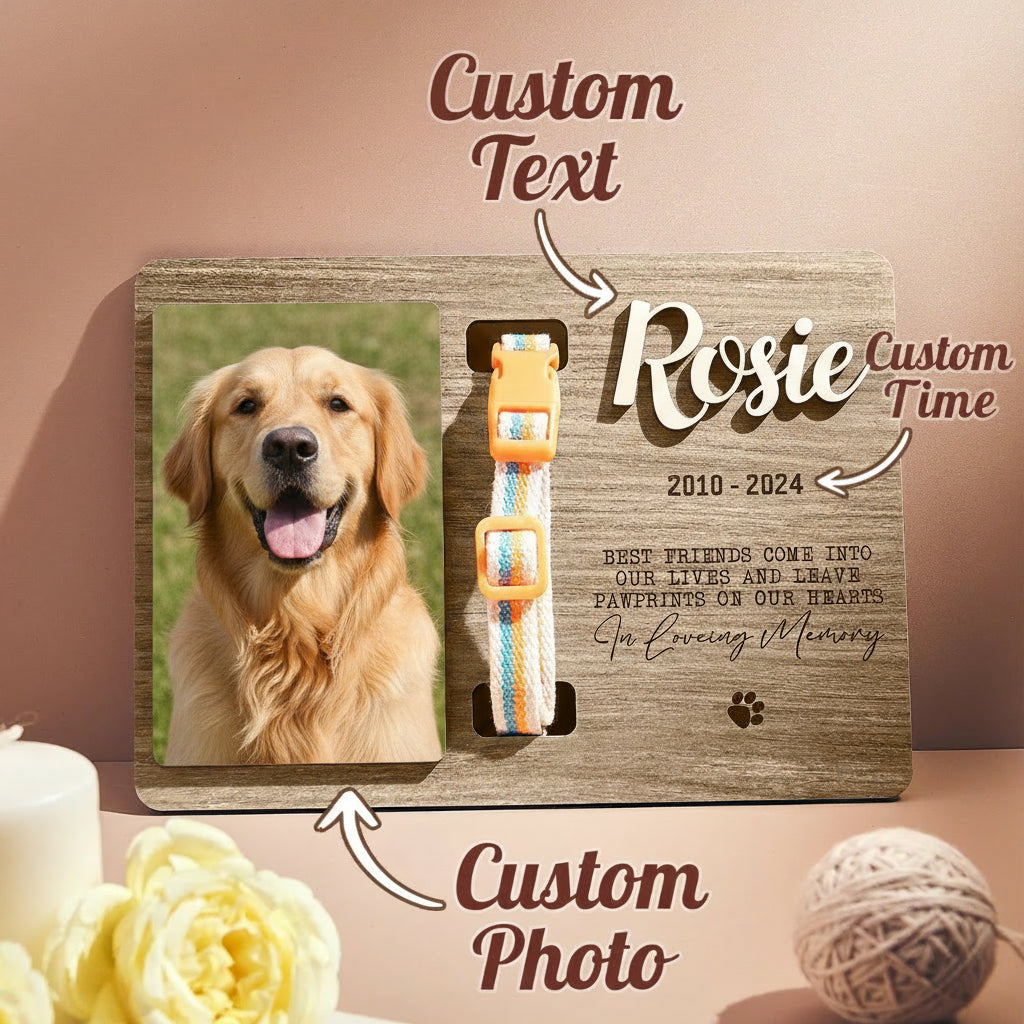 Wooden pet collar holder memorial plaque