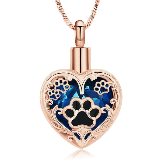 Heart Paw Print Cremation Necklace