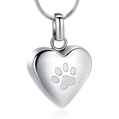 Heart paw print urn necklace for pet ashes