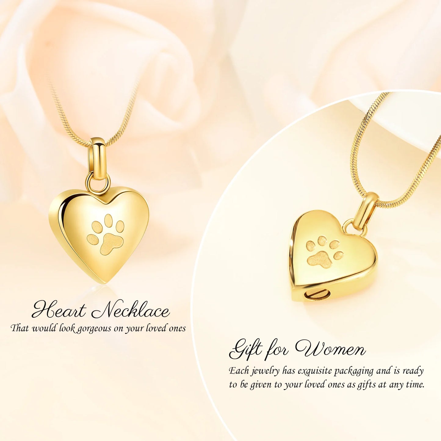 Heart Paw Print Urn Necklace