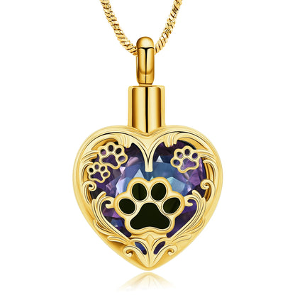 Heart Paw Print Cremation Necklace
