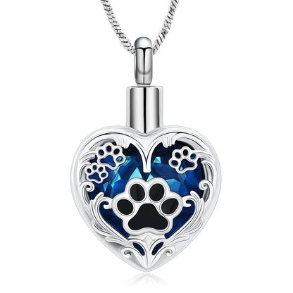 Heart Paw Print Cremation Necklace