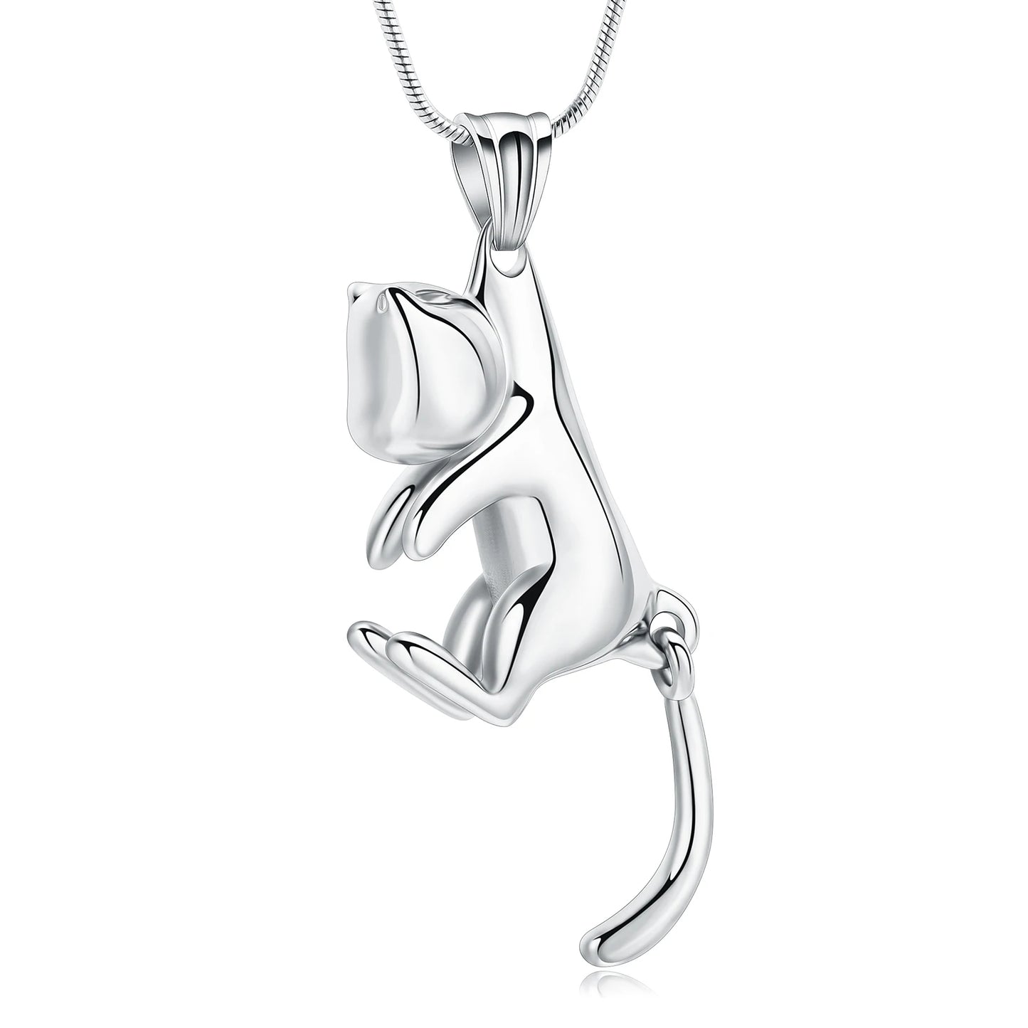 Cat-shaped urn necklace pendant for pet ashes