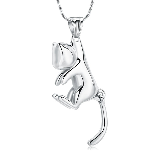 Cat-shaped urn necklace pendant for pet ashes