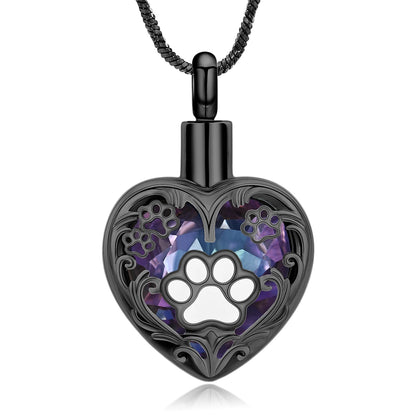 Heart Paw Print Cremation Necklace