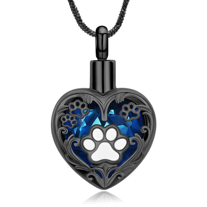 Heart Paw Print Cremation Necklace