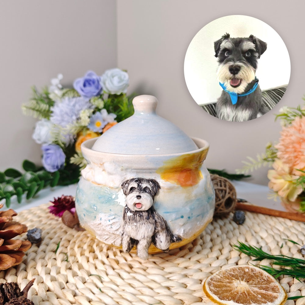 Custom pet photo handcrafted ceramic memorial urn