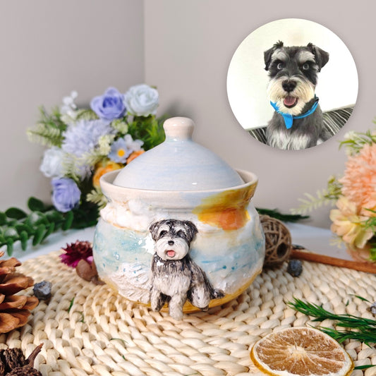 Custom pet photo handcrafted ceramic memorial urn