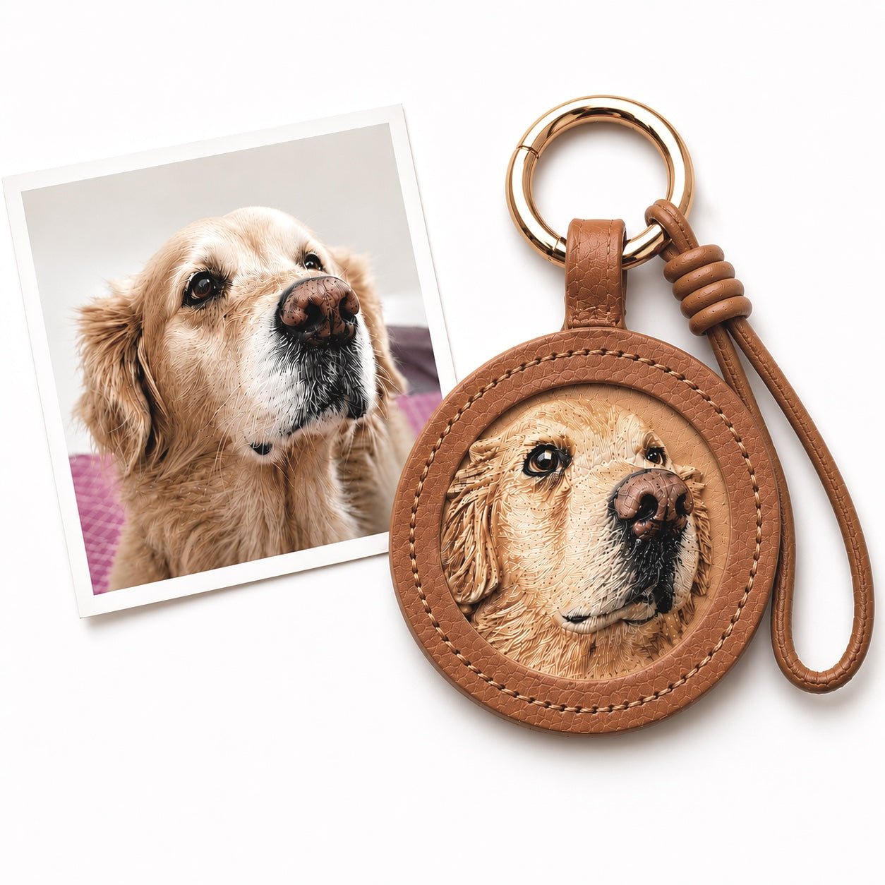 Custom leather pet portrait keychain