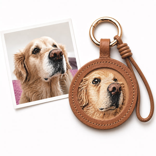 Custom leather pet portrait keychain