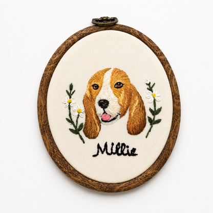 Custom pet portrait embroidery hoop wall art