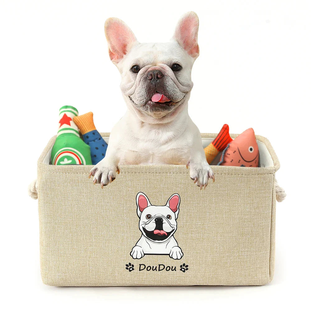 Personalized pet toy storage basket box